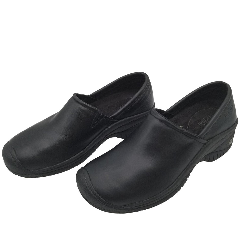 KEEN Kaci Slip On Black Leather Work Shoes Womens 9.5 Slip Resistant‎ 1006987